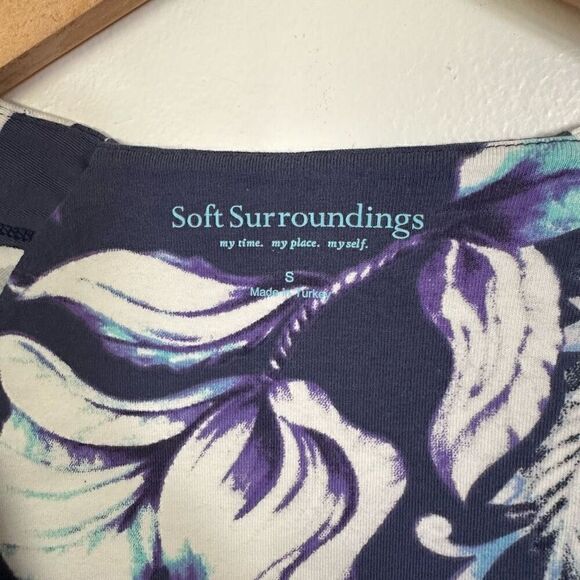 Soft Surroundings Shapely Anywhere Faux Wrap Dress Blue Floral Ruching - Picture 8 of 9